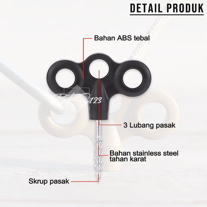 Pasak Skrup Pengait Tali Tenda Tali Prusik 3 Lubang Model Y Anti Slip
