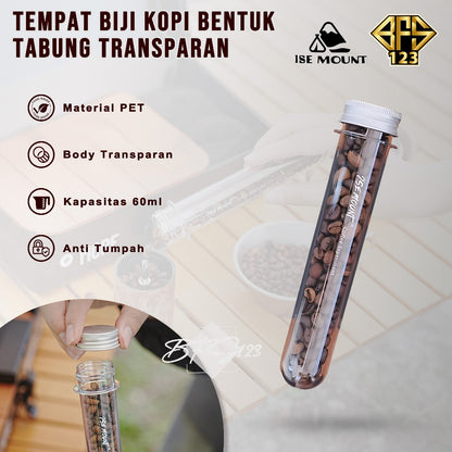 ISE Mount Coffee Tube Tempat Biji Kopi Tabung PET Bumbu Masak Tabung Transparan 60 Ml