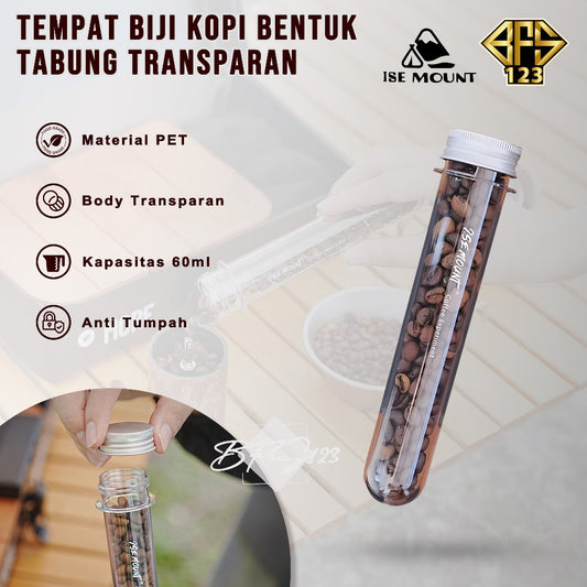 ISE Mount Coffee Tube Tempat Biji Kopi Tabung PET Bumbu Masak Tabung Transparan 60 Ml