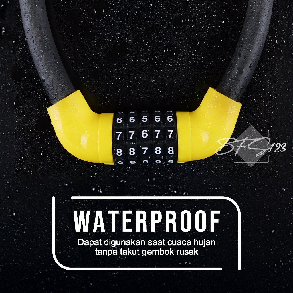 Kunci Gembok Motor Sepeda Kawat Baja 10 mm Lock Waterproof 5 Digit Password 40 Cm