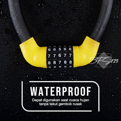 Kunci Gembok Motor Sepeda Kawat Baja 10 mm Lock Waterproof 5 Digit Password 40 Cm
