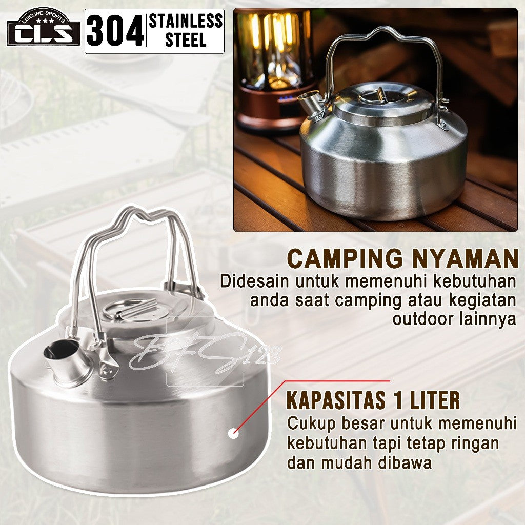 Teko Camping 1 Liter Kettle Camping Teapot Stainless Steel 304 Two Handle CLS