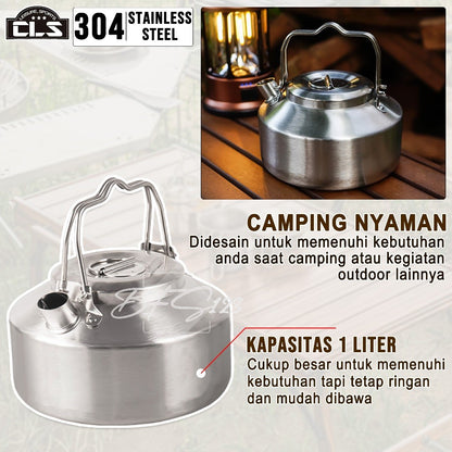 Teko Camping 1 Liter Kettle Camping Teapot Stainless Steel 304 Two Handle CLS