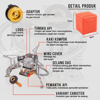 BFS123 Kompor Ultralight Versi 2 Camping Stove Portable Hiking Kompor Lipat Anti Angin Wind Cover