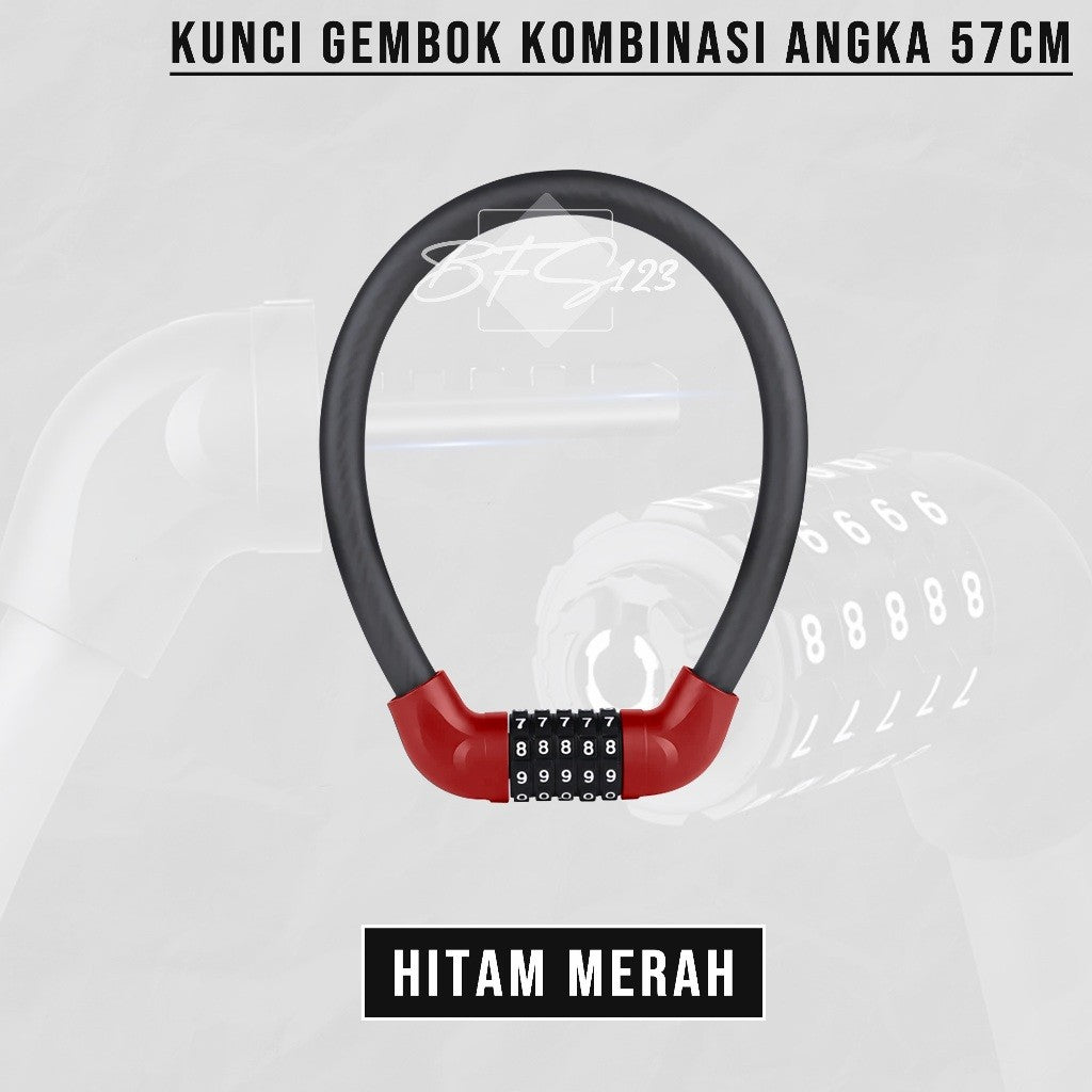 Kunci Gembok Motor Sepeda Kawat Baja 10 mm Lock Waterproof 5 Digit Password 57 Cm