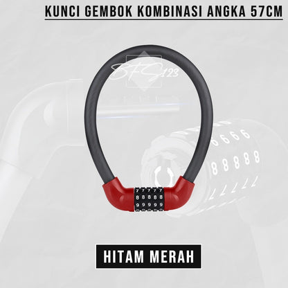 Kunci Gembok Motor Sepeda Kawat Baja 10 mm Lock Waterproof 5 Digit Password 57 Cm