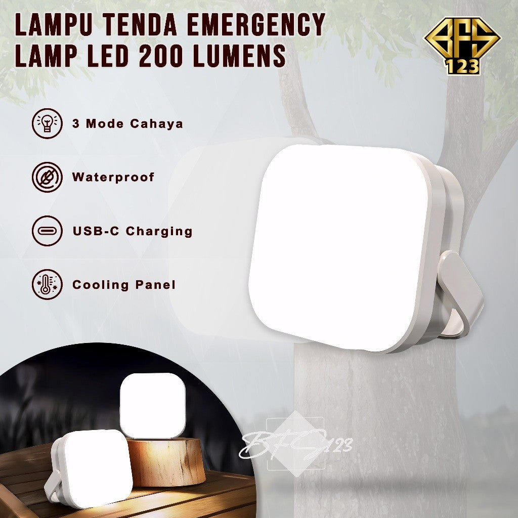 Emergency Lamp LED 200 Lumens Lampu Tenda Camping Outdoor Gantung Waterproof 400 mAh 3 Mode USB Type-C