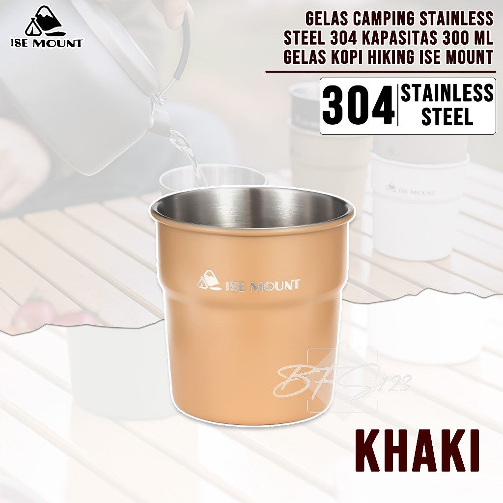 Gelas Camping Stainless Steel 304 Kapasitas 300 ml Gelas Kopi Hiking ISE Mount