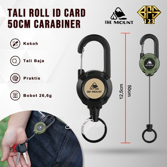 Tali Roll Gantung ID Card Panjang 50 Cm Tali Baja Hook Carabinner