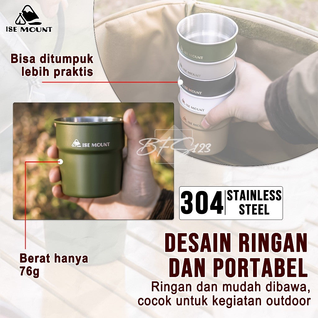 Gelas Camping Stainless Steel 304 Kapasitas 300 ml Gelas Kopi Hiking ISE Mount