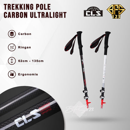 CLS Trekking Pole Carbon Fiber Telescopic Ultralight EVA Grip Handle Size 62-135 Cm