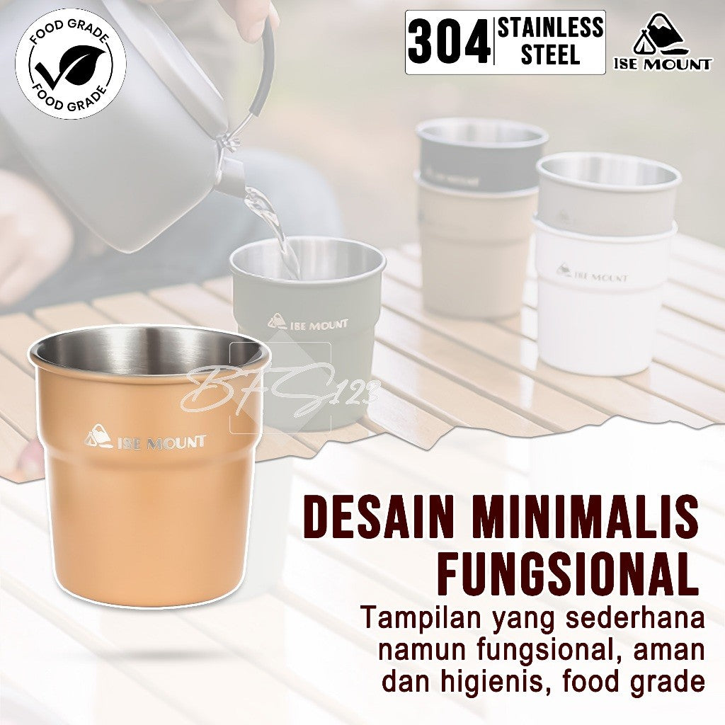 Gelas Camping Stainless Steel 304 Kapasitas 300 ml Gelas Kopi Hiking ISE Mount