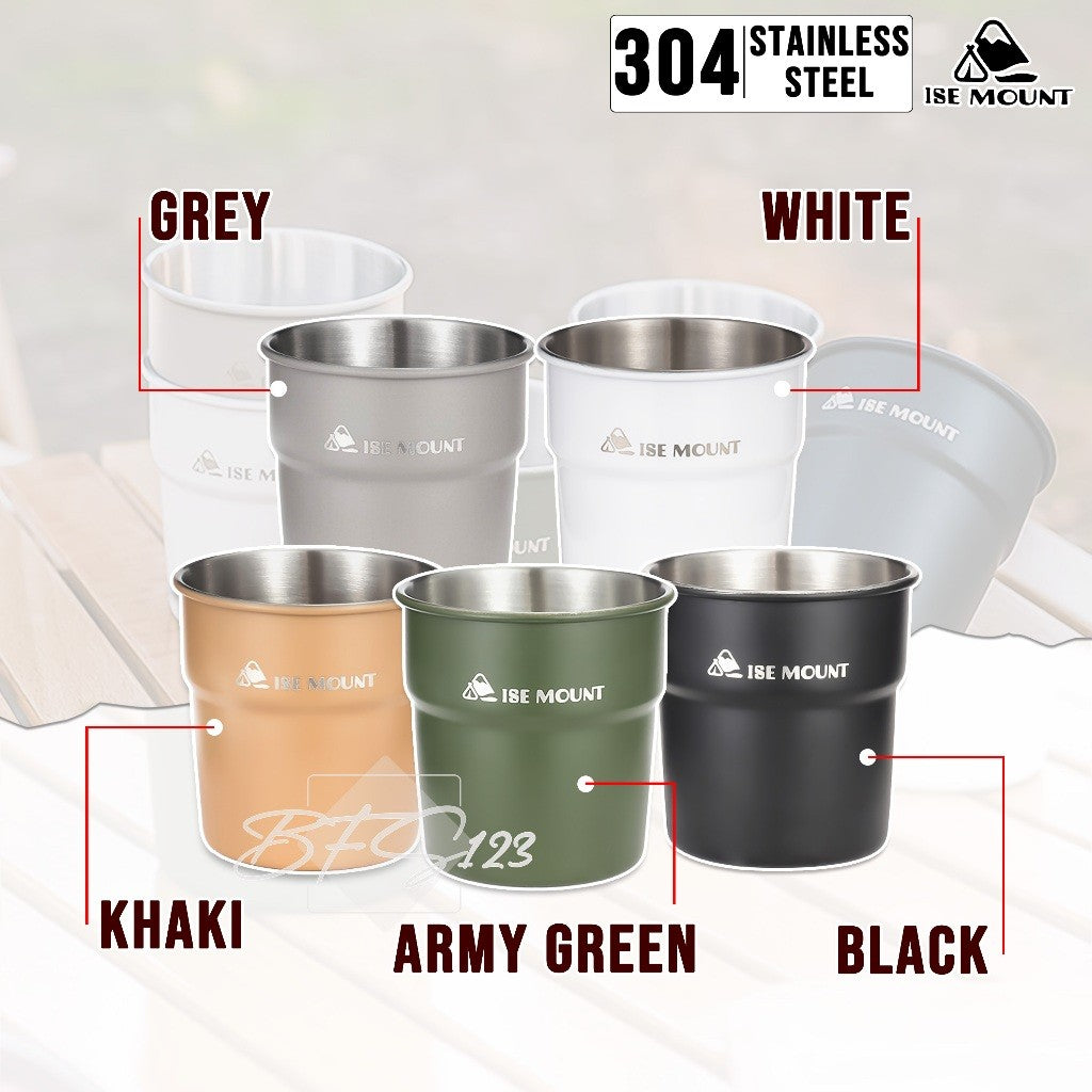 Gelas Camping Stainless Steel 304 Kapasitas 300 ml Gelas Kopi Hiking ISE Mount