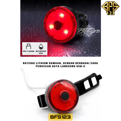 Lampu Belakang COB Bulat Sepeda Baterai Recharge USB-C