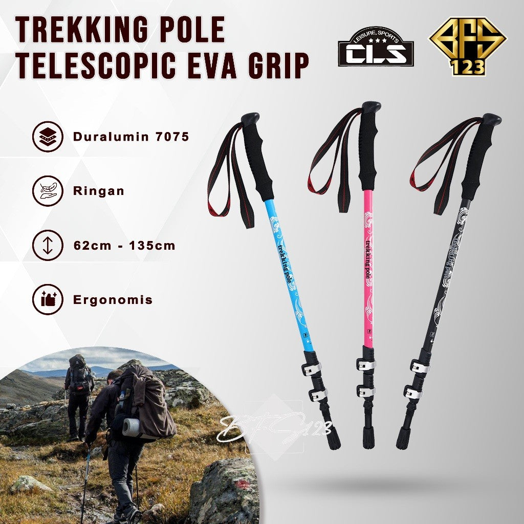 CLS Trekking Pole Aluminium Aloy 7075 Telescopic Ultralight EVA Grip Handle Size 62-135 Cm
