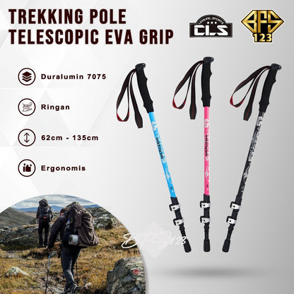 CLS Trekking Pole Aluminium Aloy 7075 Telescopic Ultralight EVA Grip Handle Size 62-135 Cm