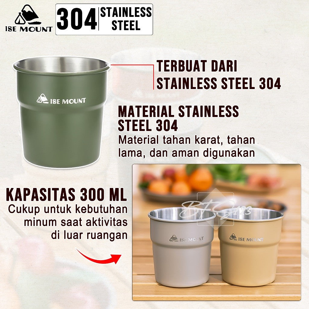Gelas Camping Stainless Steel 304 Kapasitas 300 ml Gelas Kopi Hiking ISE Mount