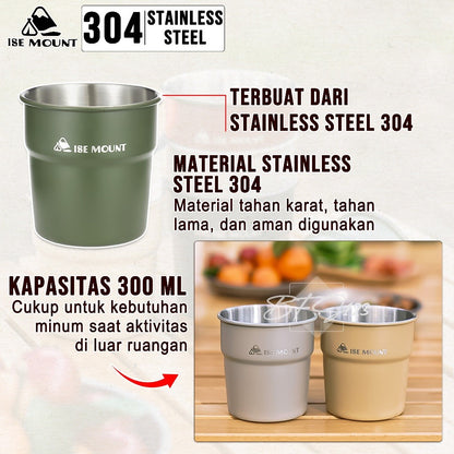 Gelas Camping Stainless Steel 304 Kapasitas 300 ml Gelas Kopi Hiking ISE Mount