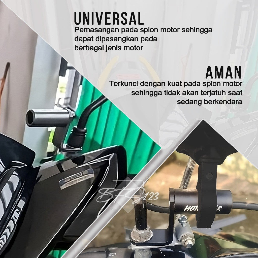 Bracket Spion Motor Lampu Senter Holder HP Aluminium Aloy
