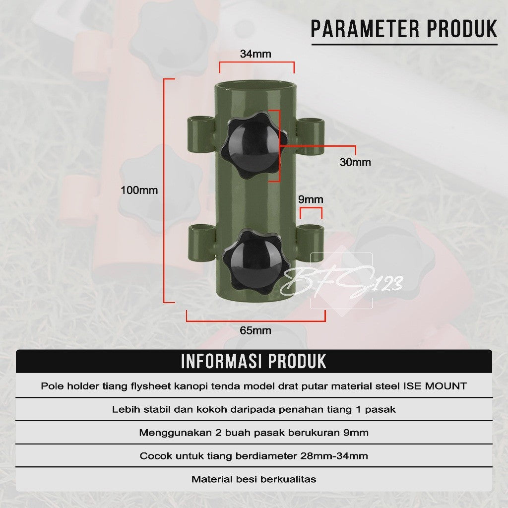 Pole Holder Pemegang Tiang Tenda Tiang Flysheet Stand Holder Tiang Model Drat Putar Material Steel ISE Mount