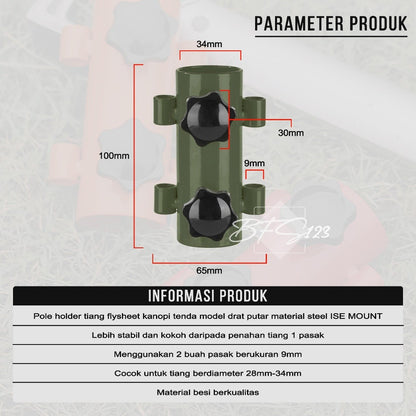 Pole Holder Pemegang Tiang Tenda Tiang Flysheet Stand Holder Tiang Model Drat Putar Material Steel ISE Mount