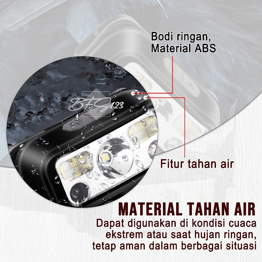 Headlamp Senter Kepala Sensor Gerak 100 Lumens LED USB Type-C Baterai Charge White Light Red Light Auto On Off