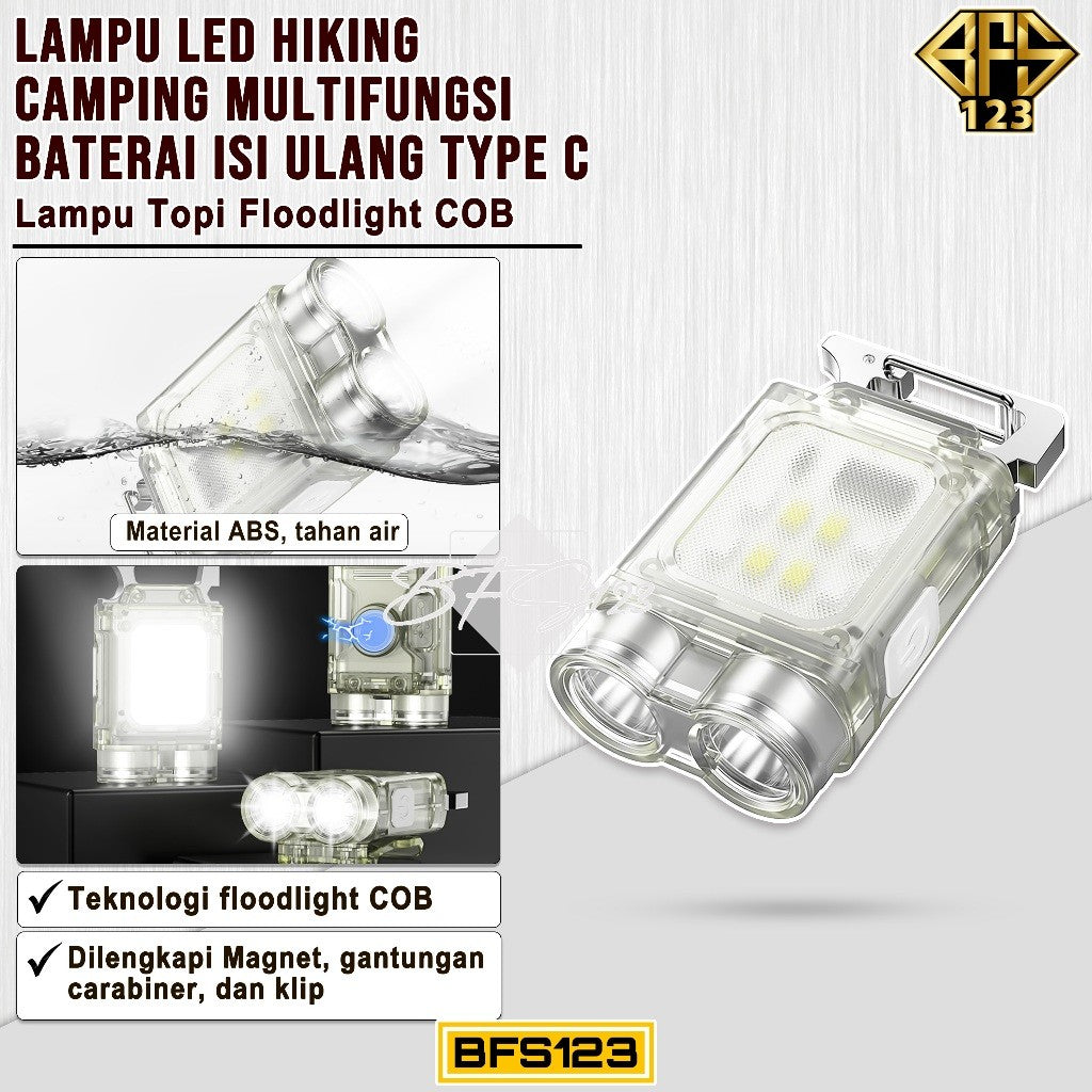 Lampu LED Hiking Camping Multifungsi Daya isi Ulang Port Type C Lampu Topi Floodlight COB