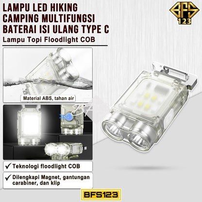 Lampu LED Hiking Camping Multifungsi Daya isi Ulang Port Type C Lampu Topi Floodlight COB