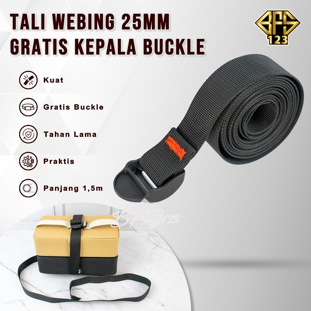 Tali Webbing 25 mm Panjang 1,5 Meter Free Kepala Buckle Tali Pengganti Tas Ransel Carrier