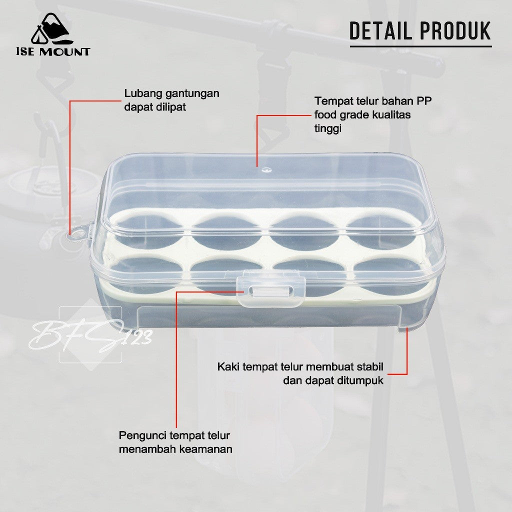 Box Tray Tempat Telur Camping 8 Pcs Grid Transparan