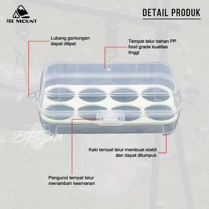 Box Tray Tempat Telur Camping 8 Pcs Grid Transparan