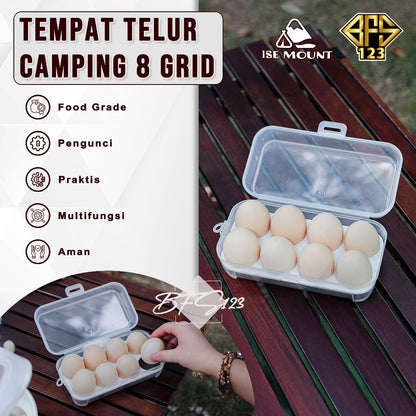 Box Tray Tempat Telur Camping 8 Pcs Grid Transparan