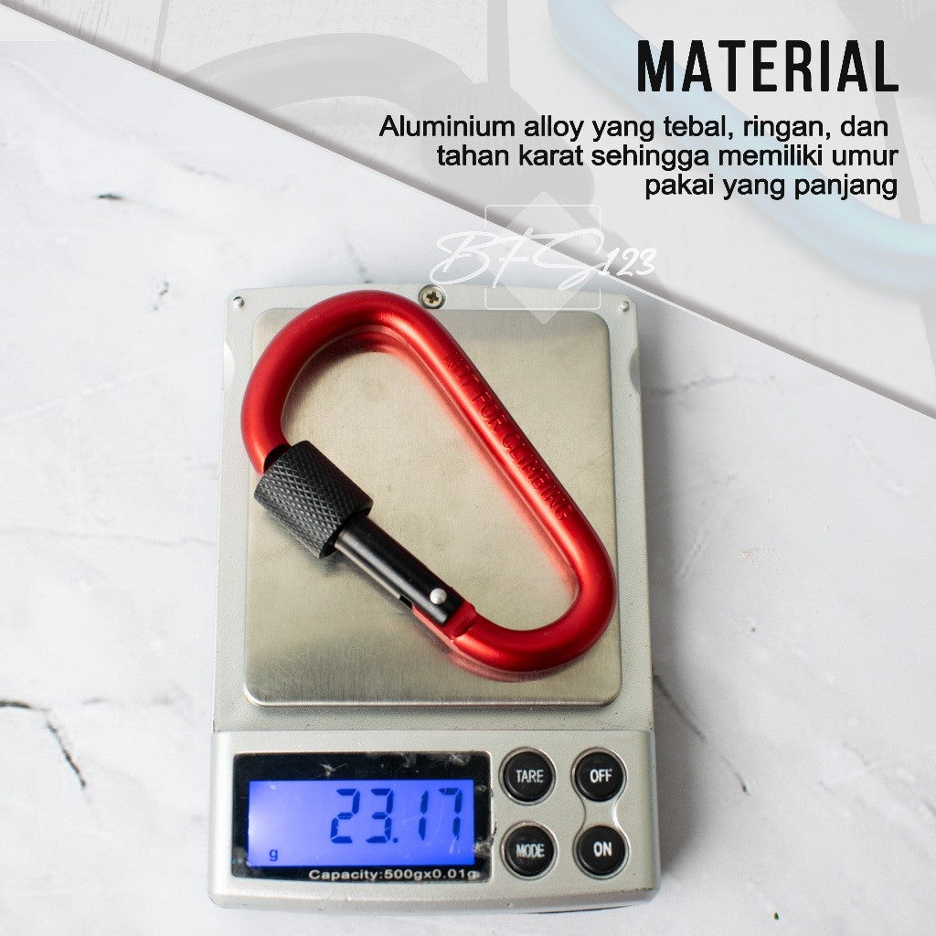Carabinner Aluminium Type D Size 8 Cm Drat Pengunci Model Bulat
