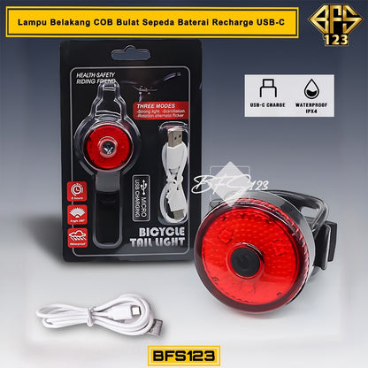 Lampu Belakang COB Bulat Sepeda Baterai Recharge USB-C