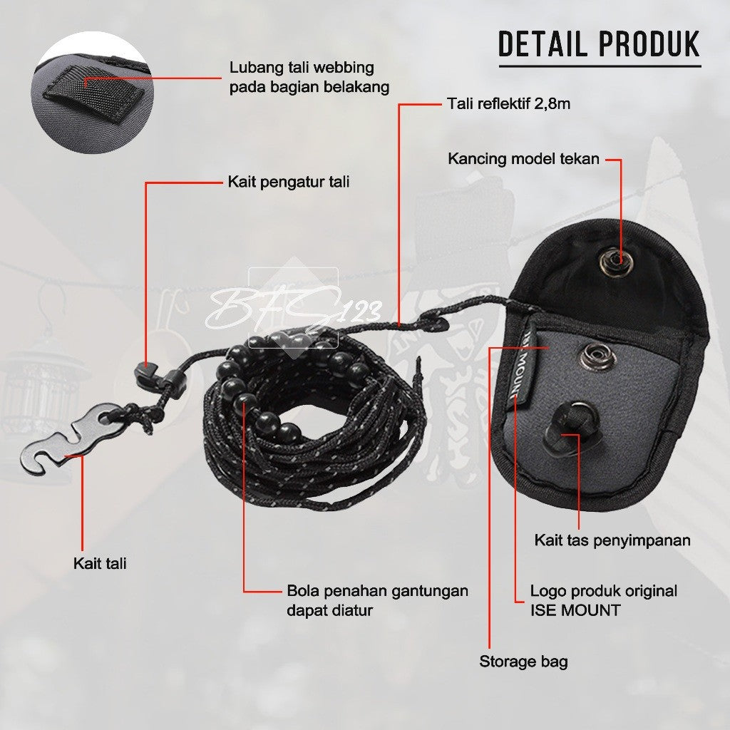 Tali Gantungan Jemur Baju Camping 2,8 Meter Plus Storage BAG ISE Mount