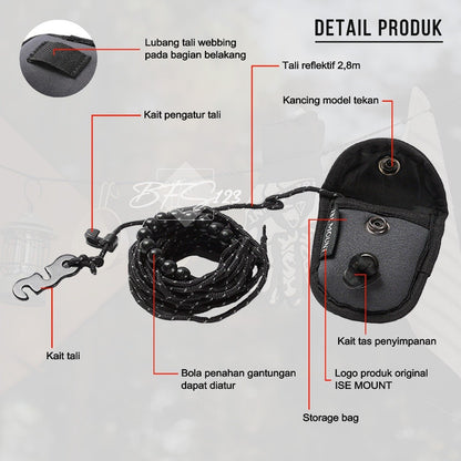 Tali Gantungan Jemur Baju Camping 2,8 Meter Plus Storage BAG ISE Mount