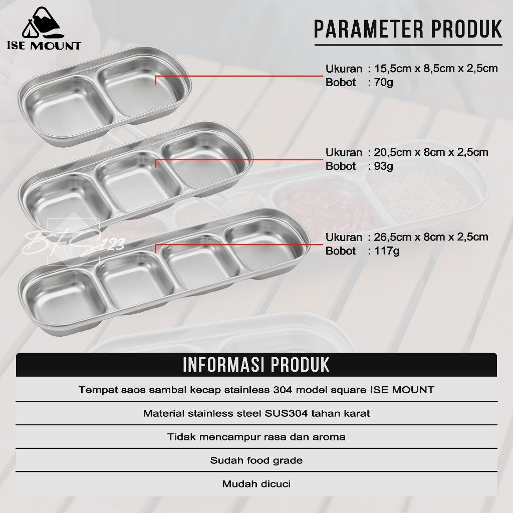 Tempat Saos Sambal Kecap Stainless 304 Model Square ISE Mount