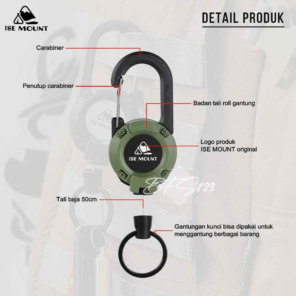 Tali Roll Gantung ID Card Panjang 50 Cm Tali Baja Hook Carabinner