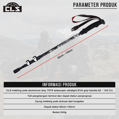 CLS Trekking Pole Aluminium Aloy 7075 Telescopic Ultralight EVA Grip Handle Size 62-135 Cm
