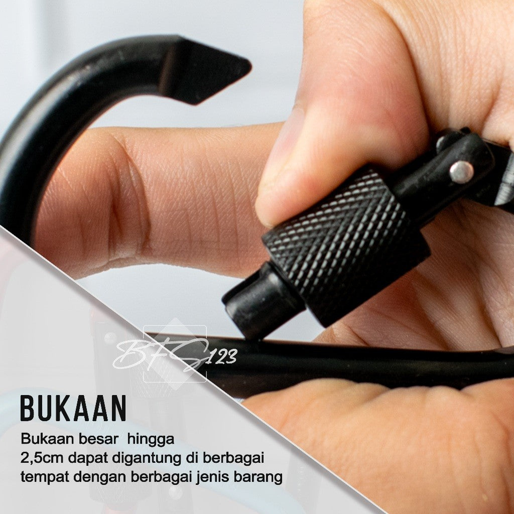 Carabinner Aluminium Type D Size 8 Cm Drat Pengunci Model Bulat