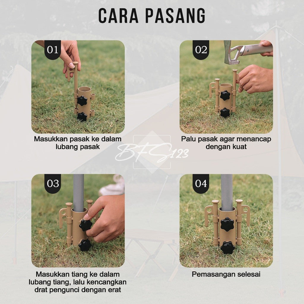 Pole Holder Pemegang Tiang Tenda Tiang Flysheet Stand Holder Tiang Model Drat Putar Material Steel ISE Mount