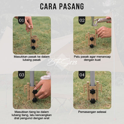 Pole Holder Pemegang Tiang Tenda Tiang Flysheet Stand Holder Tiang Model Drat Putar Material Steel ISE Mount