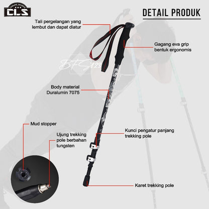 CLS Trekking Pole Aluminium Aloy 7075 Telescopic Ultralight EVA Grip Handle Size 62-135 Cm