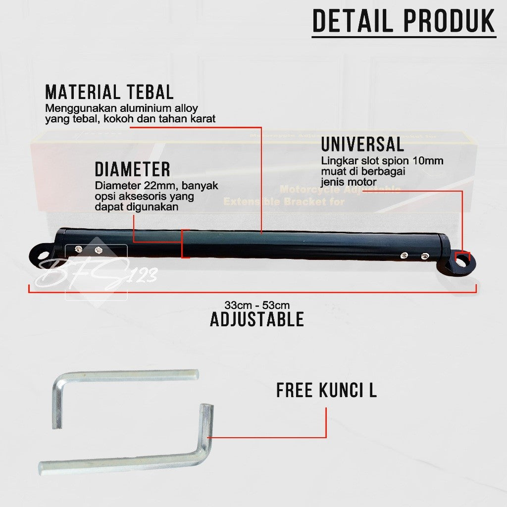 Bracket Spion Crossbar Multifungsi 33-53 Cm Aluminium Aloy