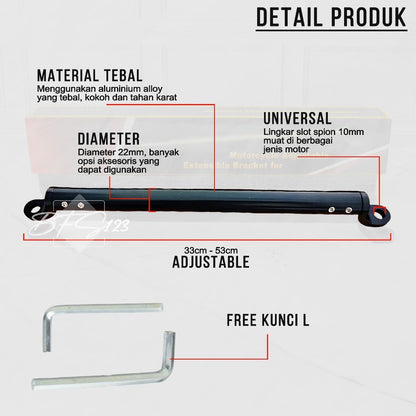 Bracket Spion Crossbar Multifungsi 33-53 Cm Aluminium Aloy