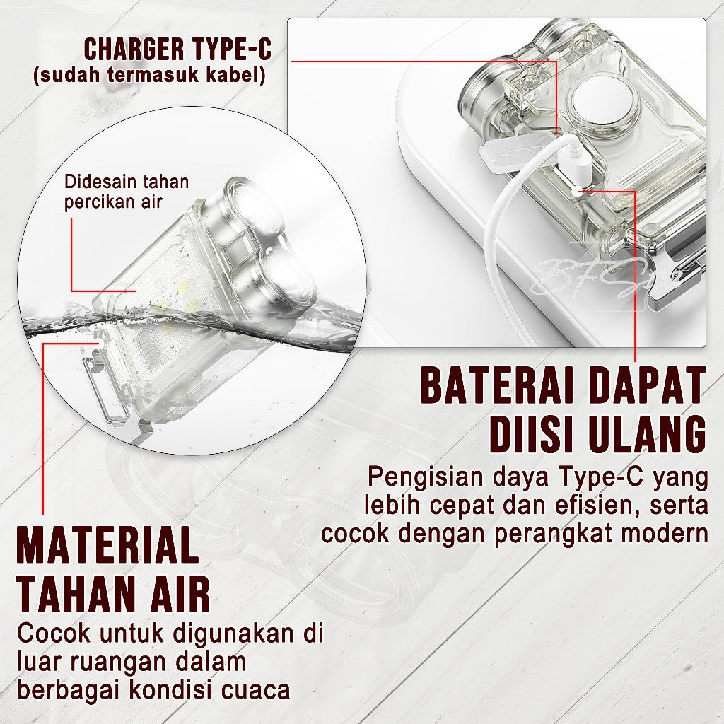 Lampu LED Hiking Camping Multifungsi Daya isi Ulang Port Type C Lampu Topi Floodlight COB