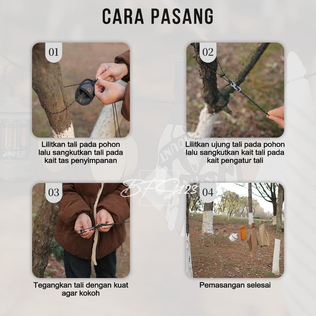 Tali Gantungan Jemur Baju Camping 2,8 Meter Plus Storage BAG ISE Mount