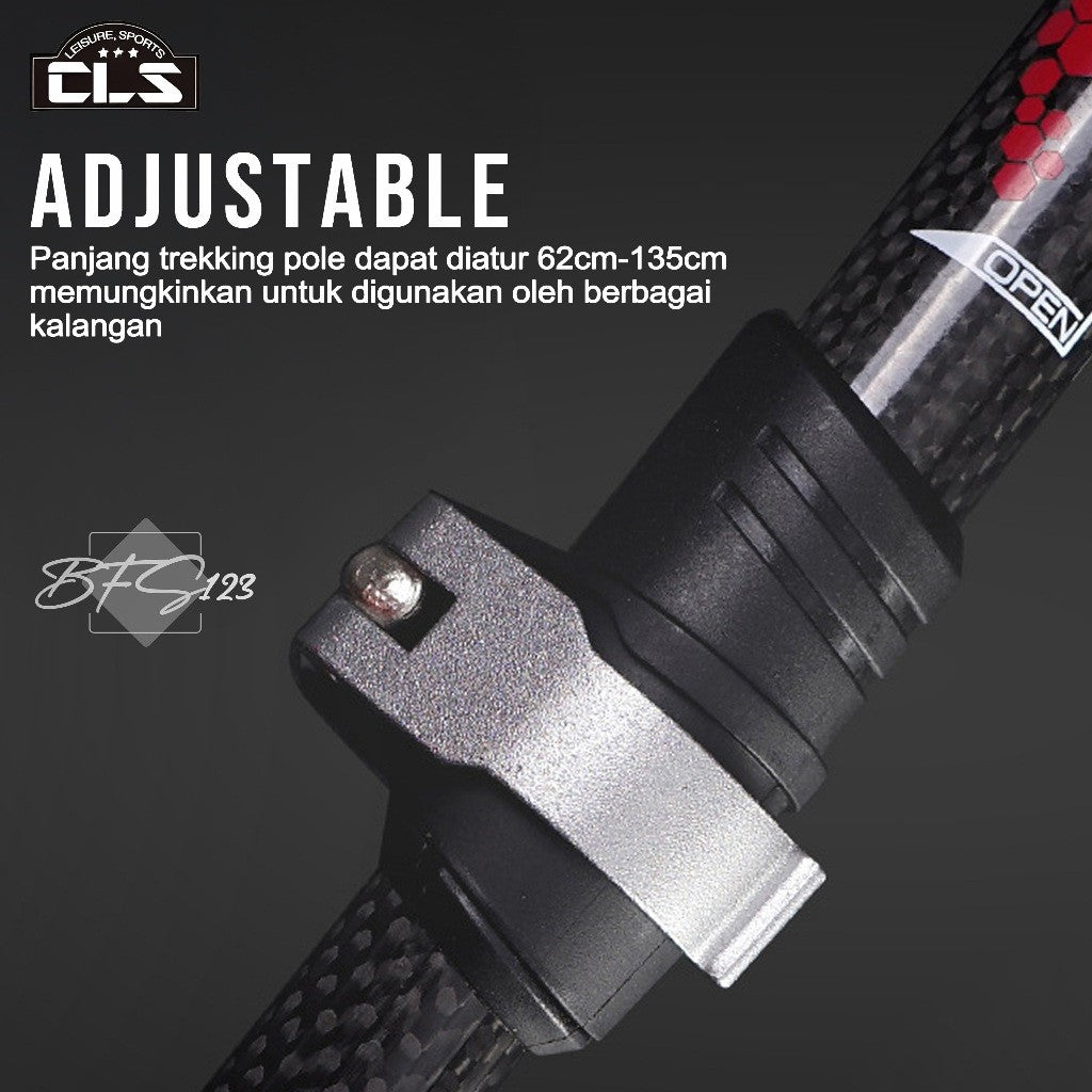 CLS Trekking Pole Carbon Fiber Telescopic Ultralight EVA Grip Handle Size 62-135 Cm