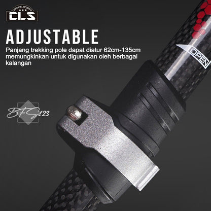 CLS Trekking Pole Carbon Fiber Telescopic Ultralight EVA Grip Handle Size 62-135 Cm