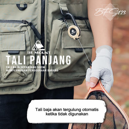 Tali Roll Gantung ID Card Panjang 50 Cm Tali Baja Hook Carabinner